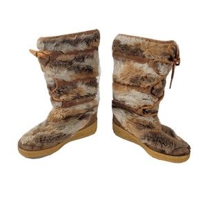 Vintage Snowland Made Lace Up Boots Leather Faux Fur Fleece Lined  Mens Size 5